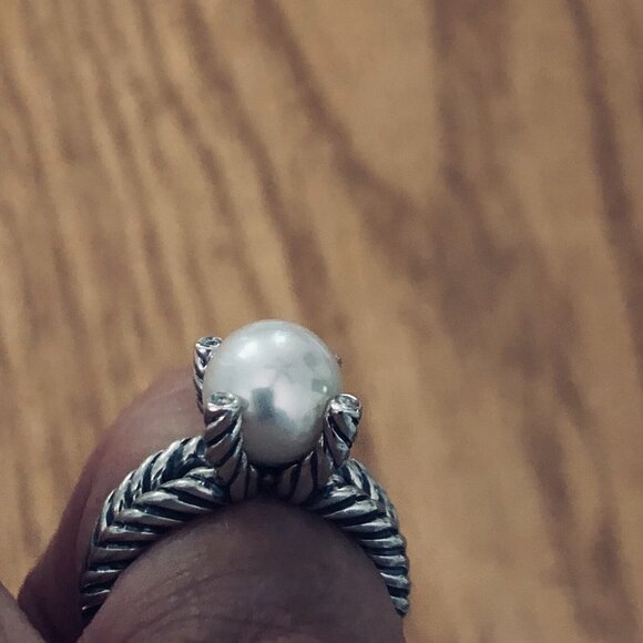 David Yurman 10mm Cultured Freshwater Pearl & Diamonds Ring Size 7 Beautiful - Picture 5 of 9